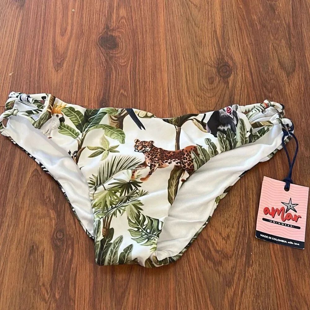 New Amar swimwear made in Columbia jungle theme swimsuit bottom size s ruched bu